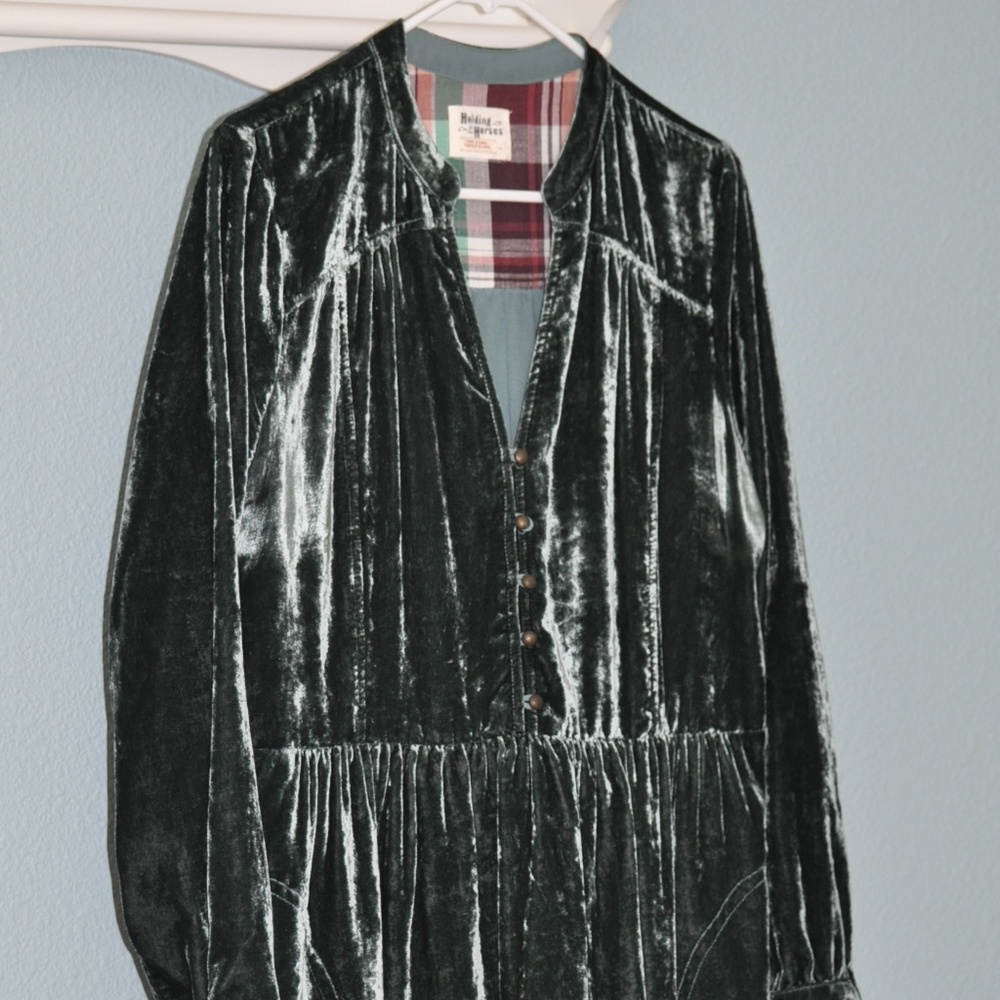 Crushed Green Velvet Dress